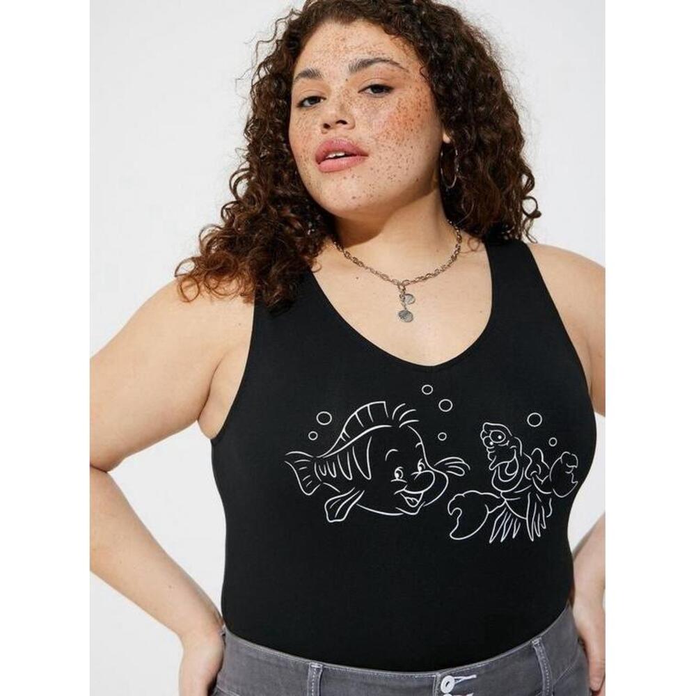 NWT Torrid Disney The Little Mermaid Flounder Sebastian Foxy Bodysuit Sleeveless